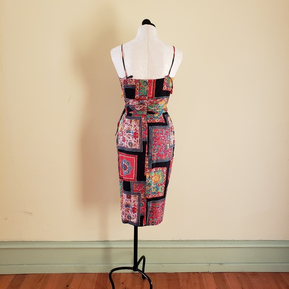 Vintage Floral Patchwork Midi Dress in Black, Red, Yellow, Green - Picture 5 of 8